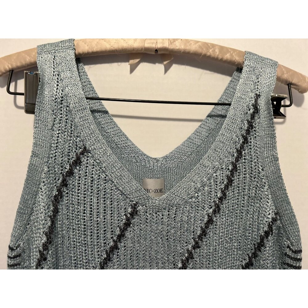 NIC+ZOE Sleeveless Sweater Tank Top PS Petite Small Green Knit Metallic Striped - Picture 7 of 9